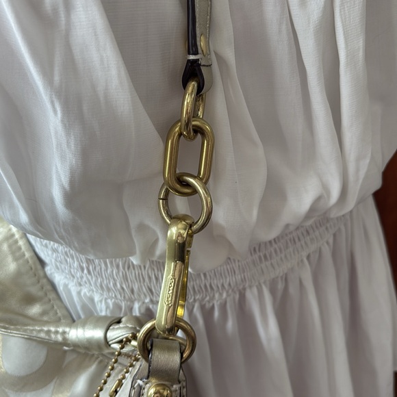 Coach  Kristen Satchel shoulder bag Crossbody  gold metallic canvas pristine - Picture 7 of 16